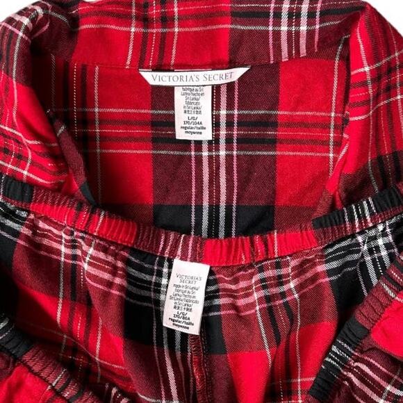 NWOT VICTORIA'S SECRET Red Black Shimmer Plaid Flannel Pajama Set Size Large - Picture 4 of 6